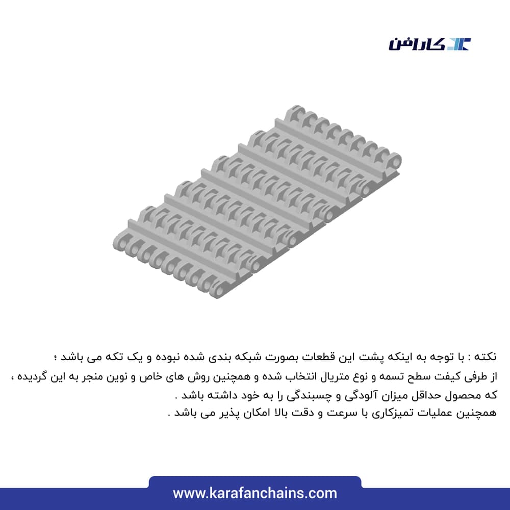 تسمه مدولار حرکت مستقیم گام ۲ اینچ قابلیت تمیز شوندگی بالا سنگین کار بدون گذر (فلت) با تیغه بالابرنده با دیواره