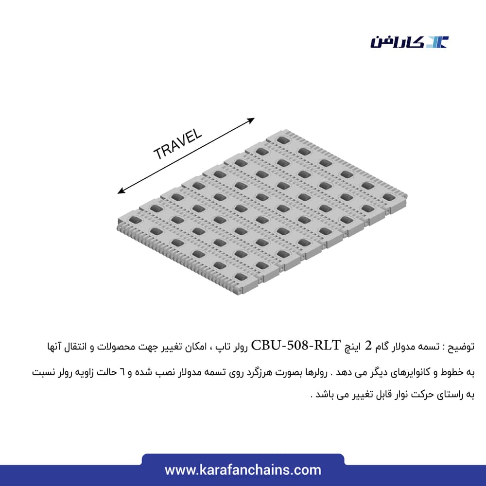 تسمه مدولار حرکت مستقیم گام ۲ اینچ سنگین کار سطح رولر تاپ بدون گذر (فلت)