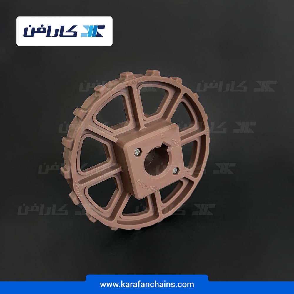 چرخ زنجیر تسمه مدولار حرکت مستقیم گام ۱ اینچ ضخامت سر دنده ۱۲ میلی متر ۱۸ دندانه قطر ۳۰ میلی متر یک تکه